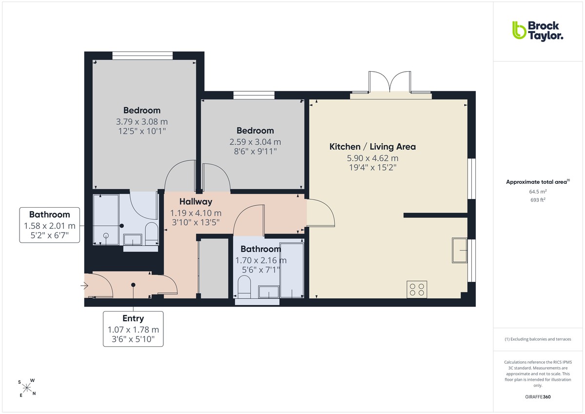 2 bed apartment to rent in Hurst Court, Horsham - Property floorplan
