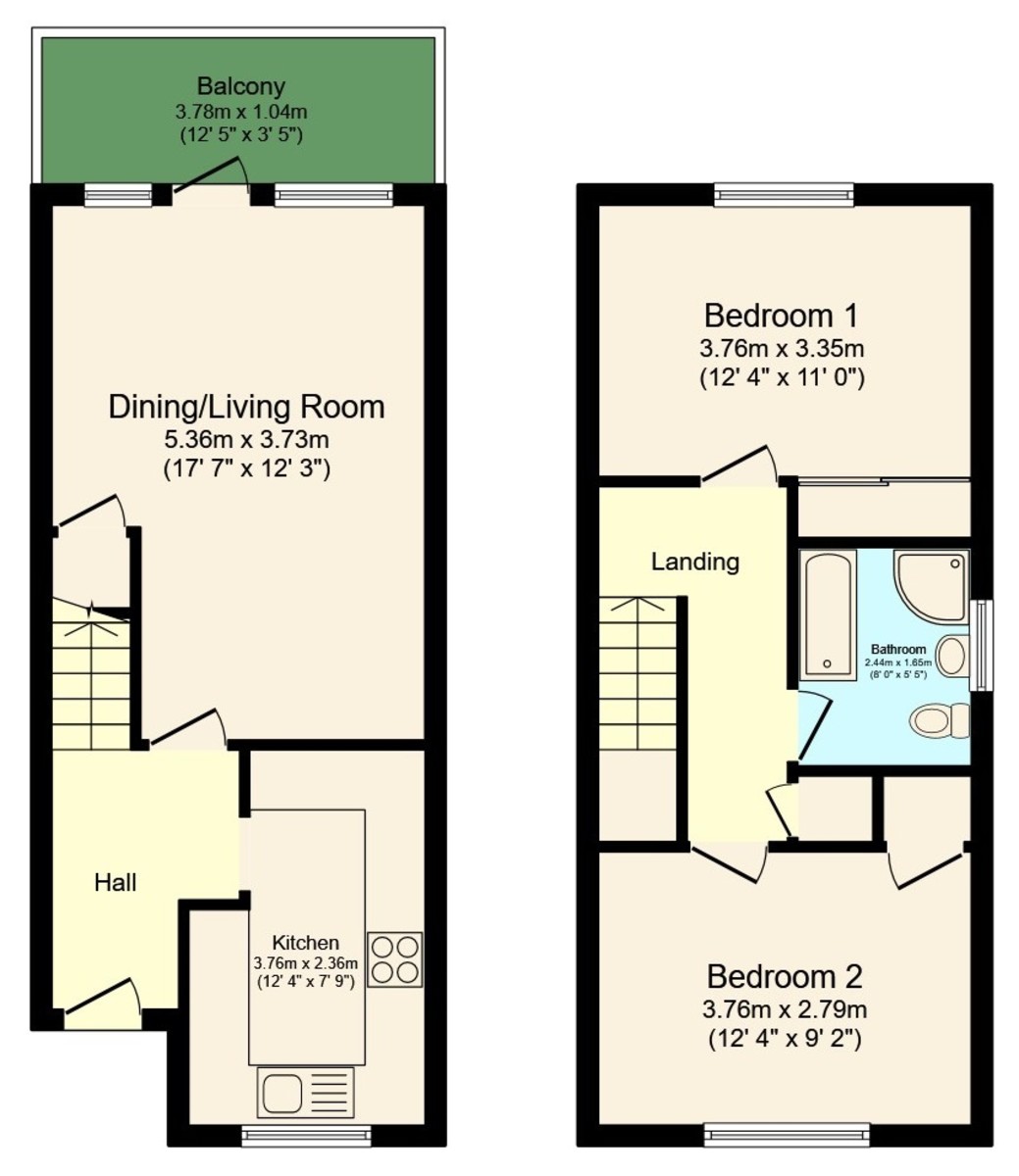 2 bed maisonette to rent in Mulberry Close, Horsham, RH12 - Property floorplan