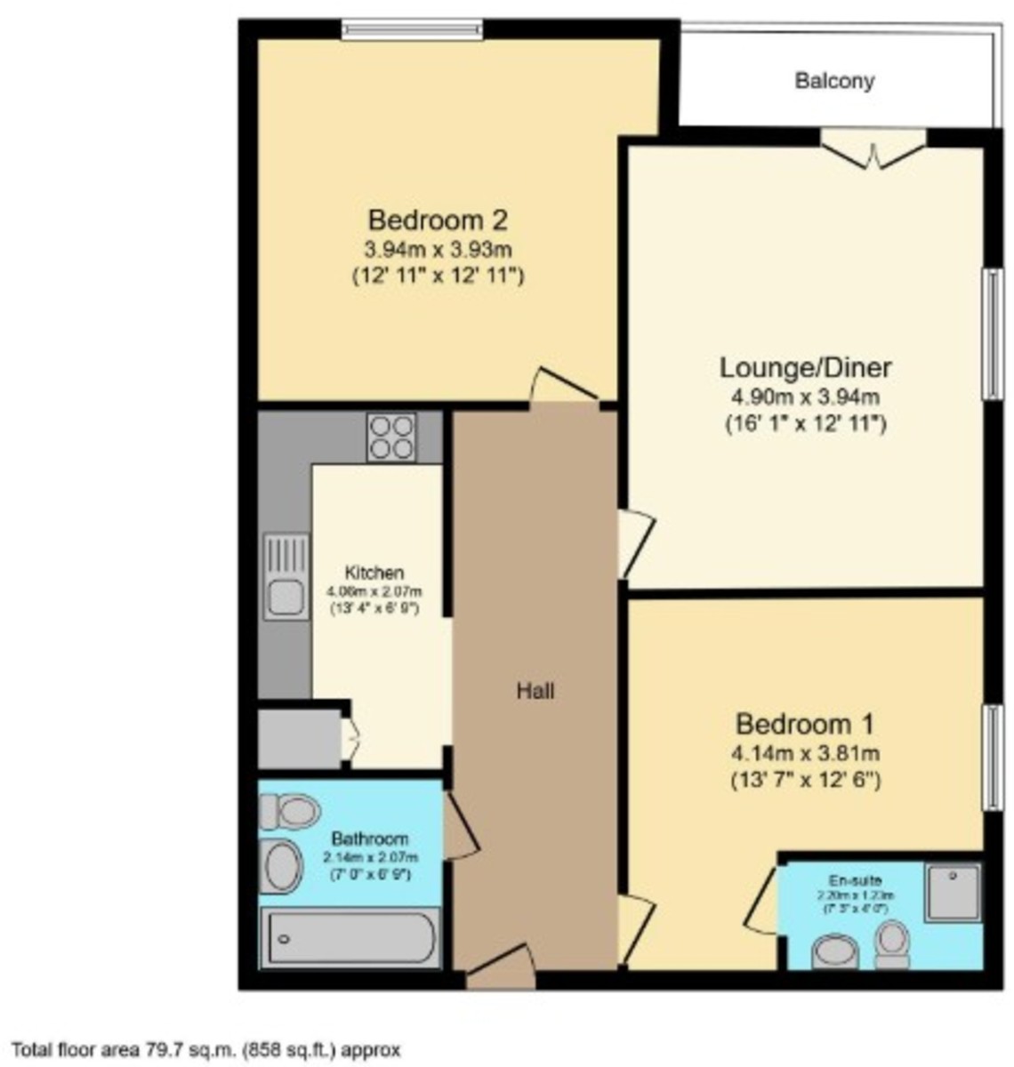 2 bed apartment to rent in Lower Tanbridge Way, Horsham - Property floorplan
