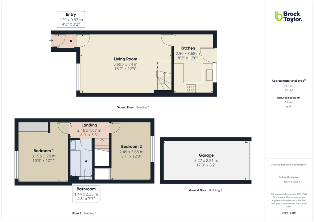 2 bed terraced house for sale in Owlscastle Close, Horsham, West Sussex - Property floorplan