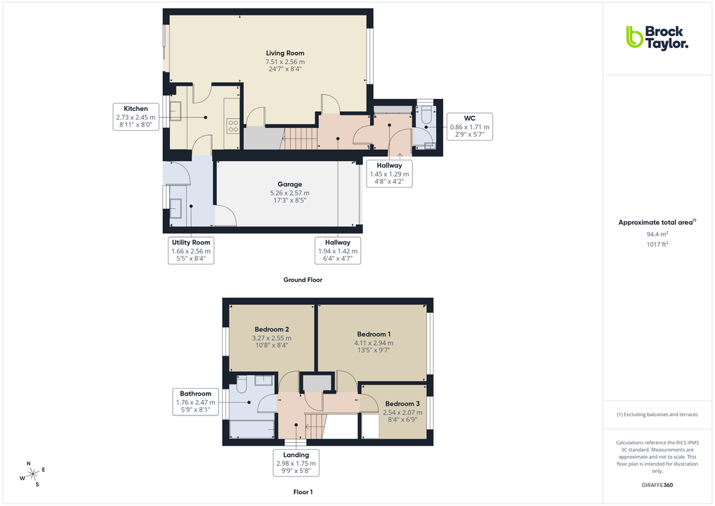 3 bed link detached house for sale in Red Deer Close, Horsham, West Sussex - Property floorplan