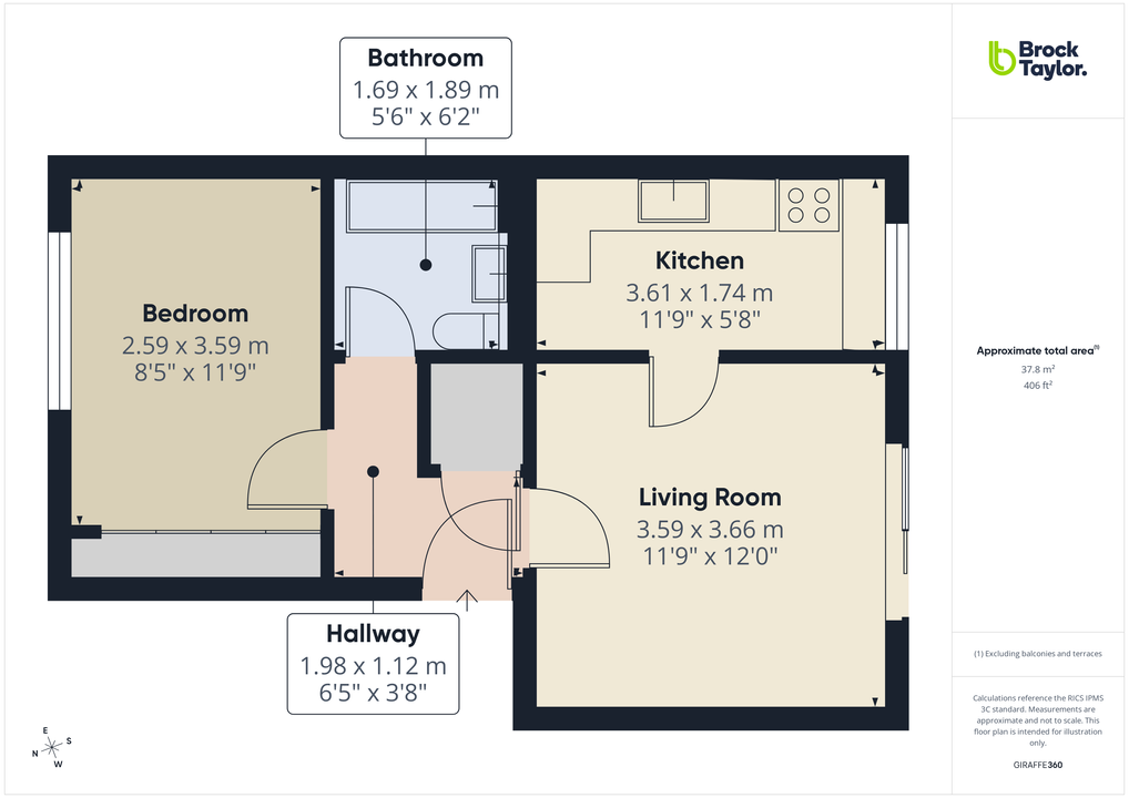 1 bed apartment for sale in Tanyard Close, Horsham - Property floorplan