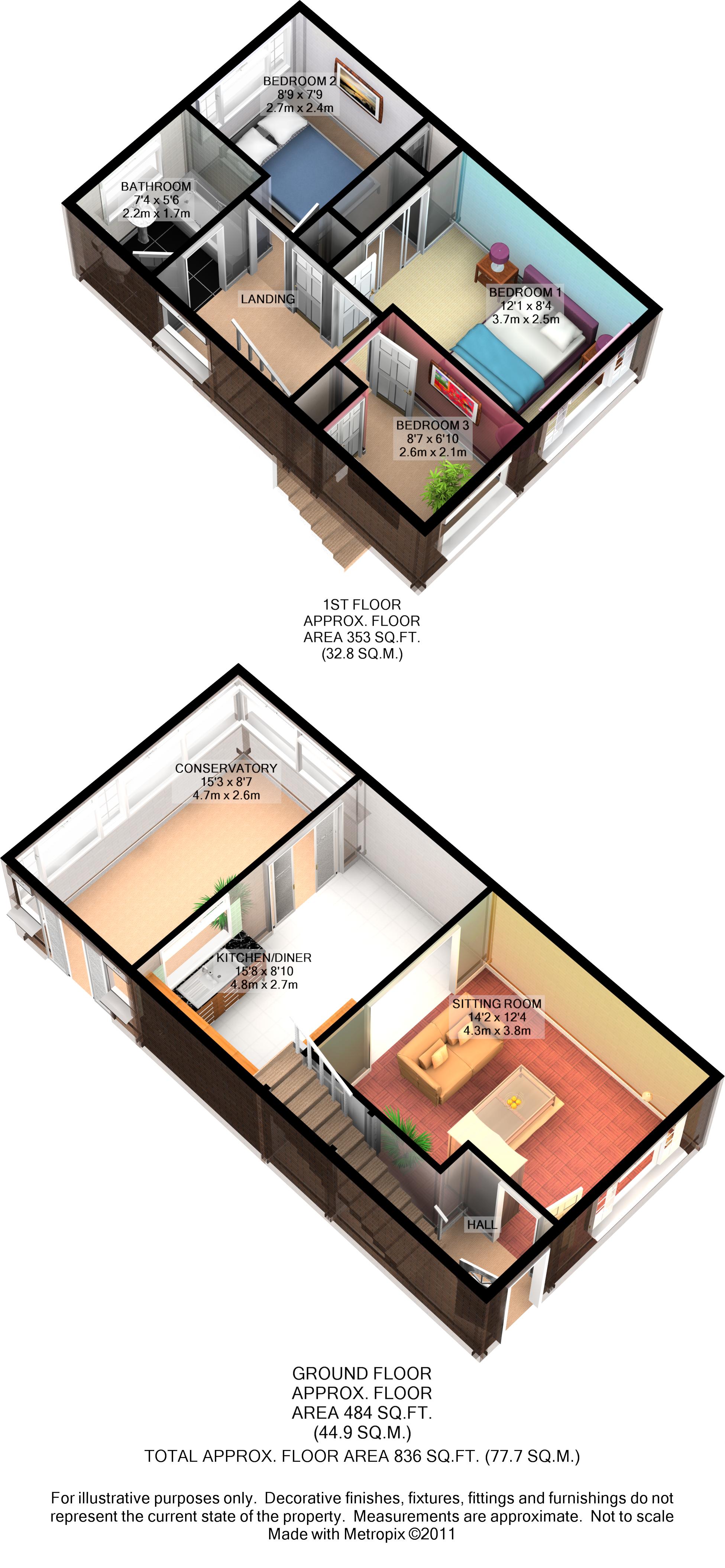 3 bed end of terrace house for sale in Shandys Close, Horsham - Property floorplan