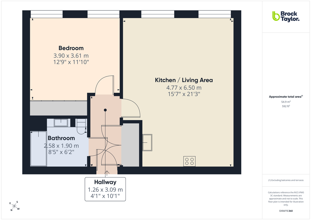 1 bed apartment for sale in , Linden House, Chart Way, Horsham, West Sussex - Property floorplan