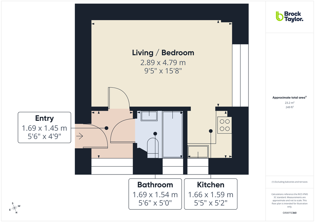 Studio flat for sale in Denne Park House, Horsham - Property floorplan