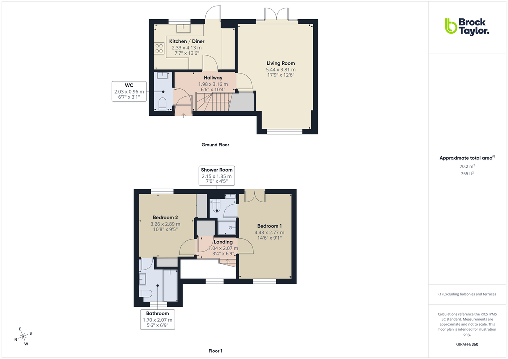 2 bed terraced house for sale in The Foresters, Compton Lane, Horsham - Property floorplan