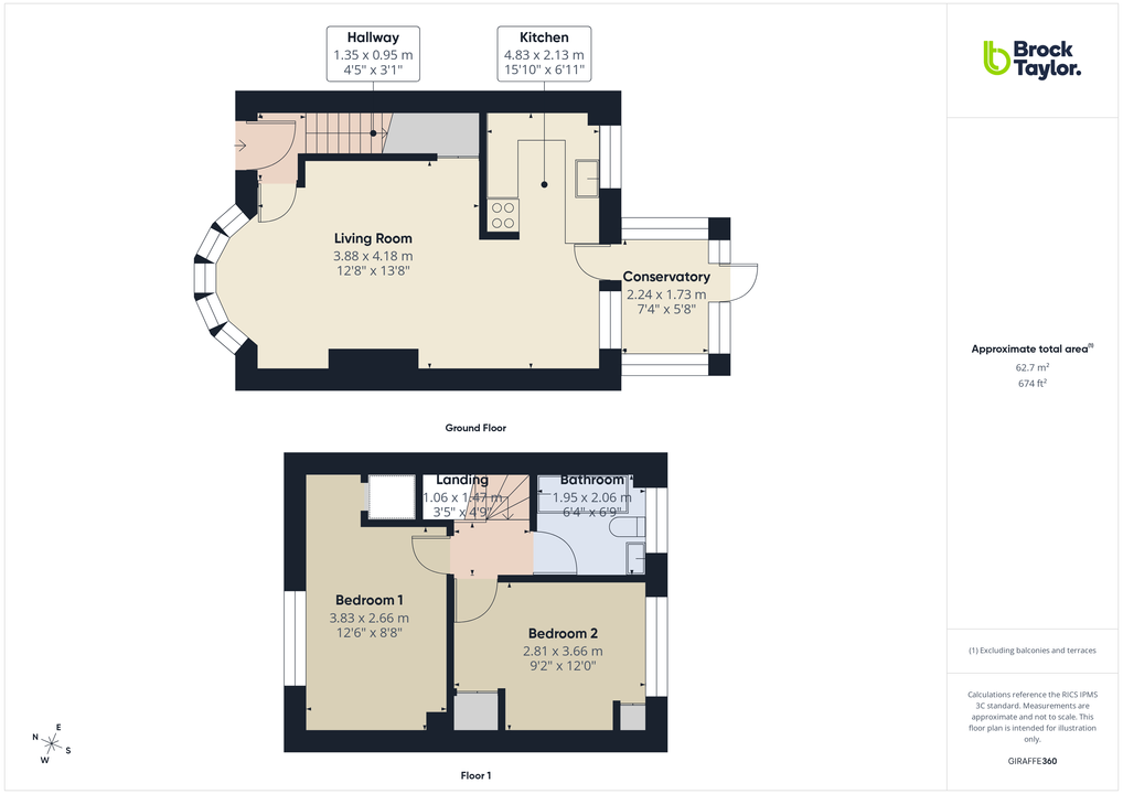 2 bed end of terrace house for sale in Greenfields Close, Horsham, West Sussex - Property floorplan