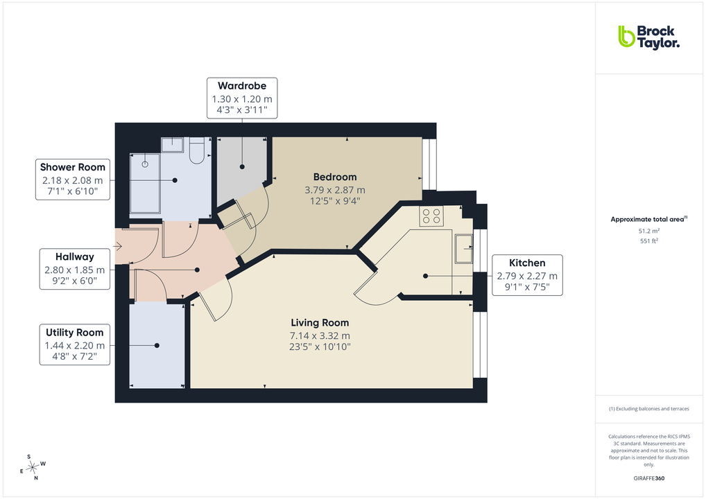 1 bed apartment for sale in Clarence Court, Brighton Road, Horsham, West Sussex - Property floorplan