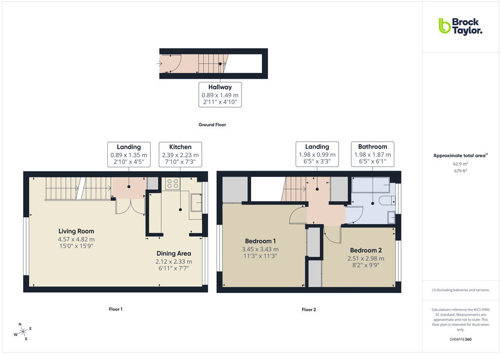 2 bed maisonette for sale in Cotswold Court, Horsham - Property floorplan