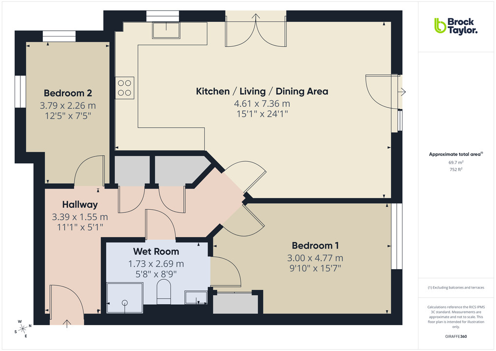 2 bed apartment for sale in The Boulevard, Horsham - Property floorplan