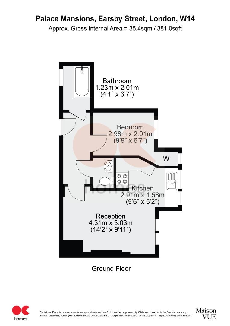 1 bed flat to rent in Earsby Street, WEST KENSINGTON - Property floorplan