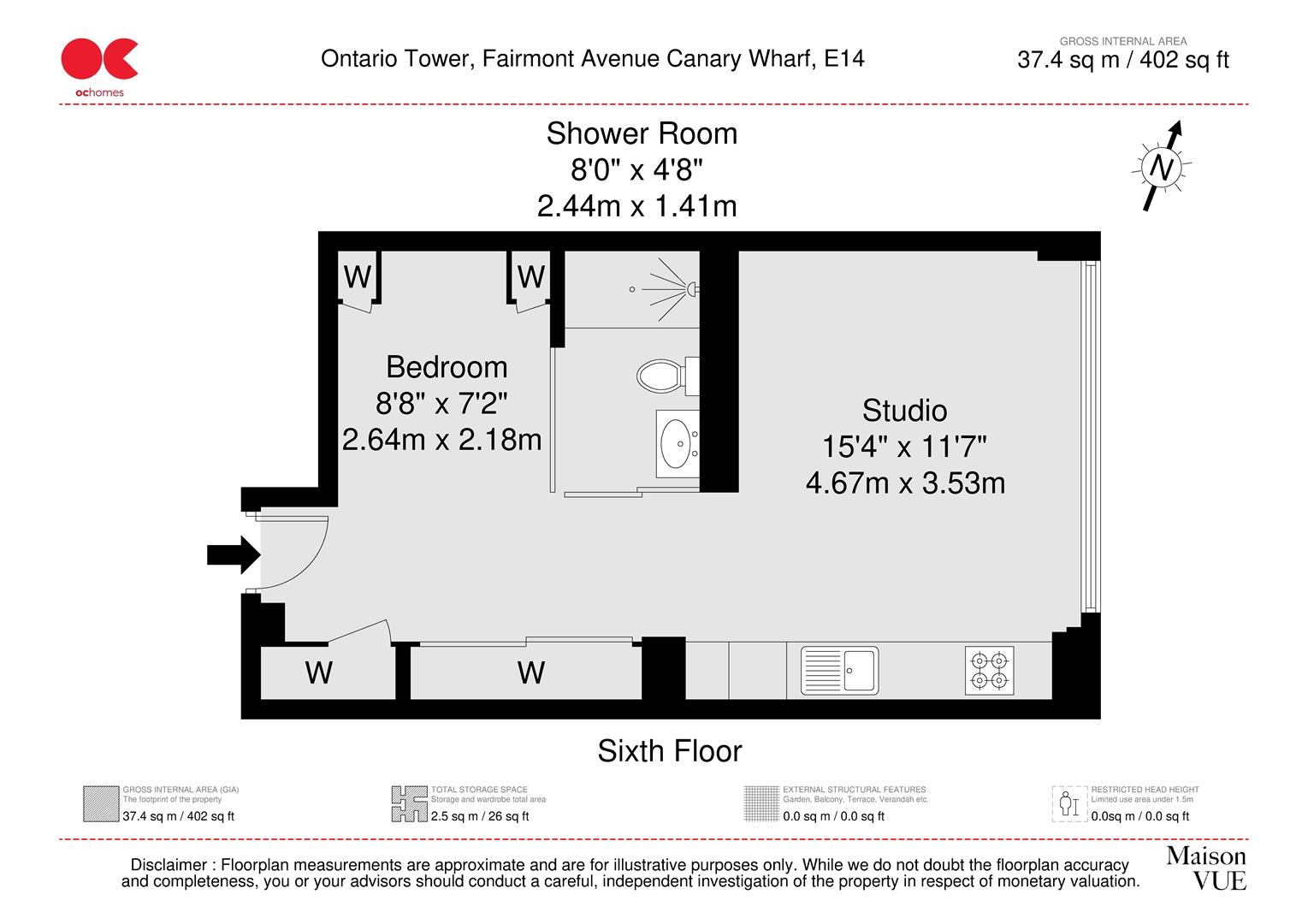 Studio flat to rent in Fairmont Avenue, Canary Wharf, London - Property floorplan