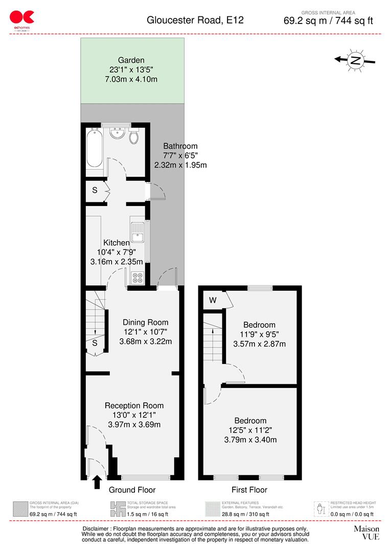 2 bed house to rent in Gloucester Road, London - Property floorplan