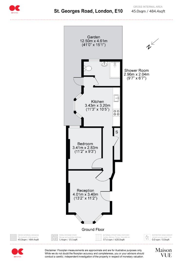 1 bed flat to rent in St. Georges Road, London - Property floorplan