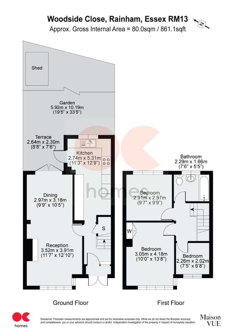 3 bed terraced house for sale in Woodside Close, Rainham - Property floorplan