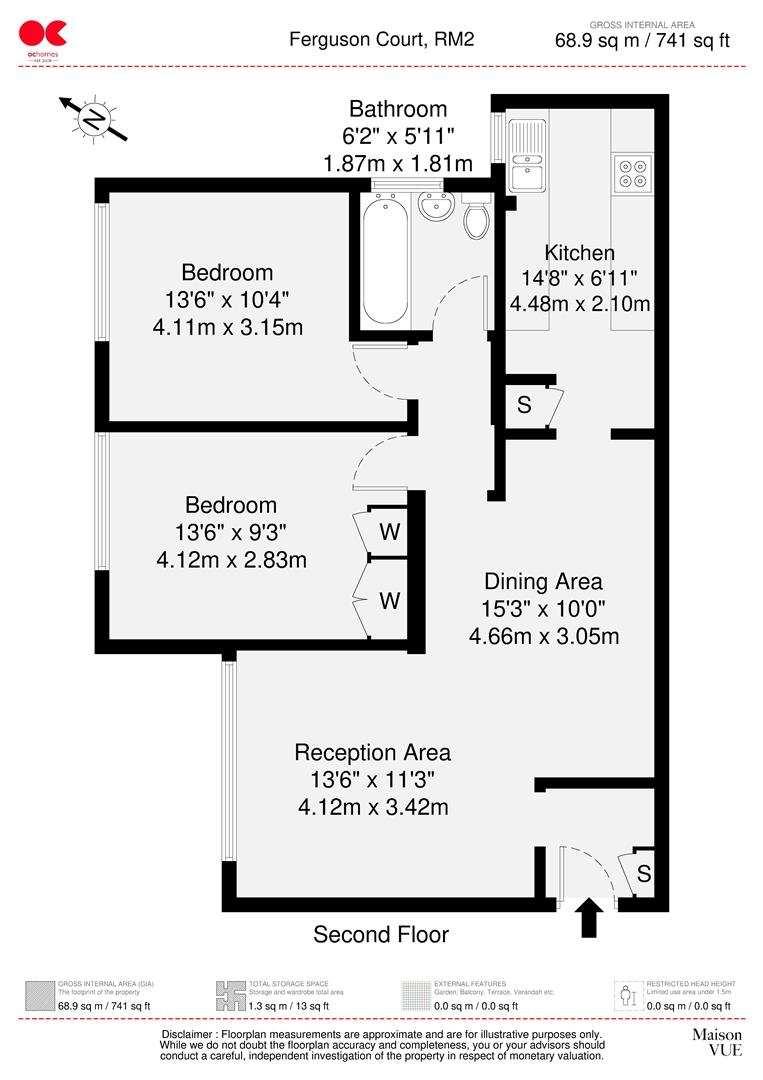 2 bed flat to rent in Ferguson Court, Romford - Property floorplan