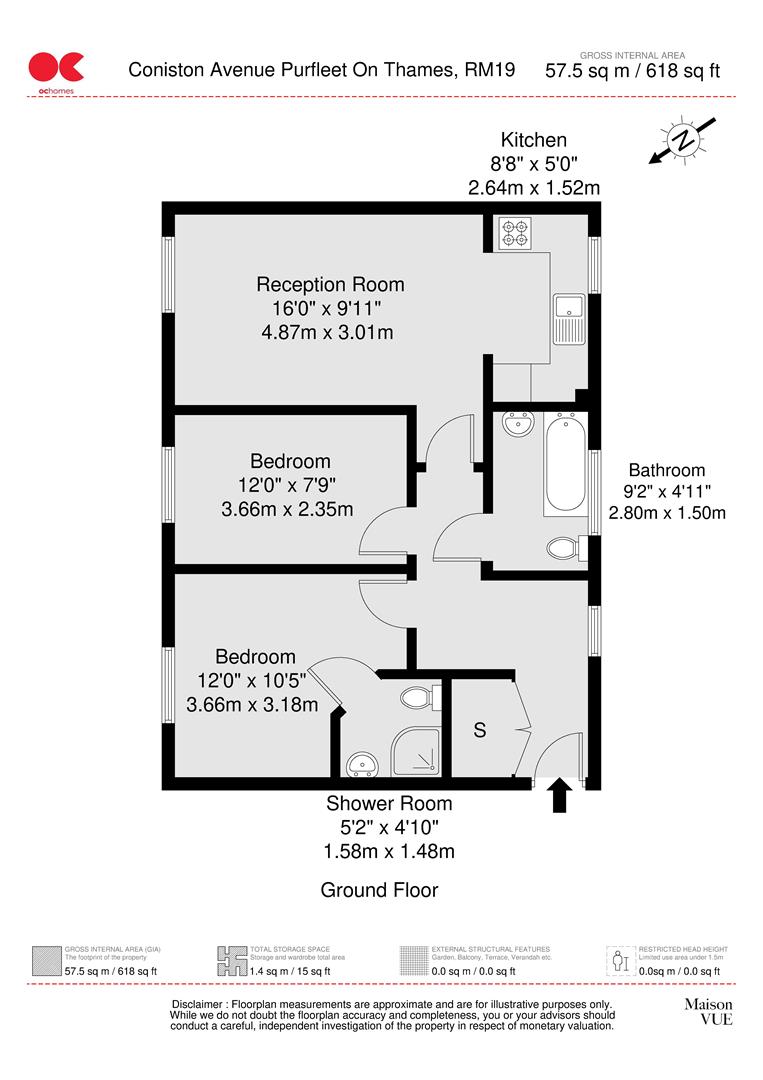 2 bed flat to rent in Coniston Avenue, Purfleet-On-Thames - Property floorplan