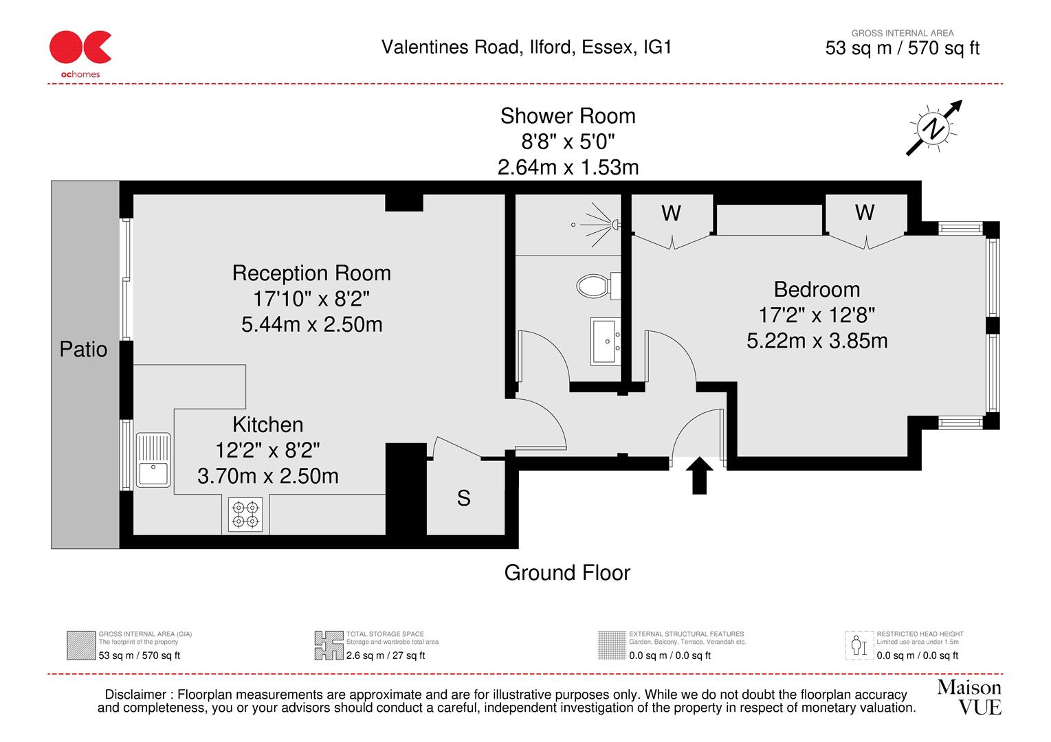 1 bed flat to rent in Valentines Road, Ilford - Property floorplan