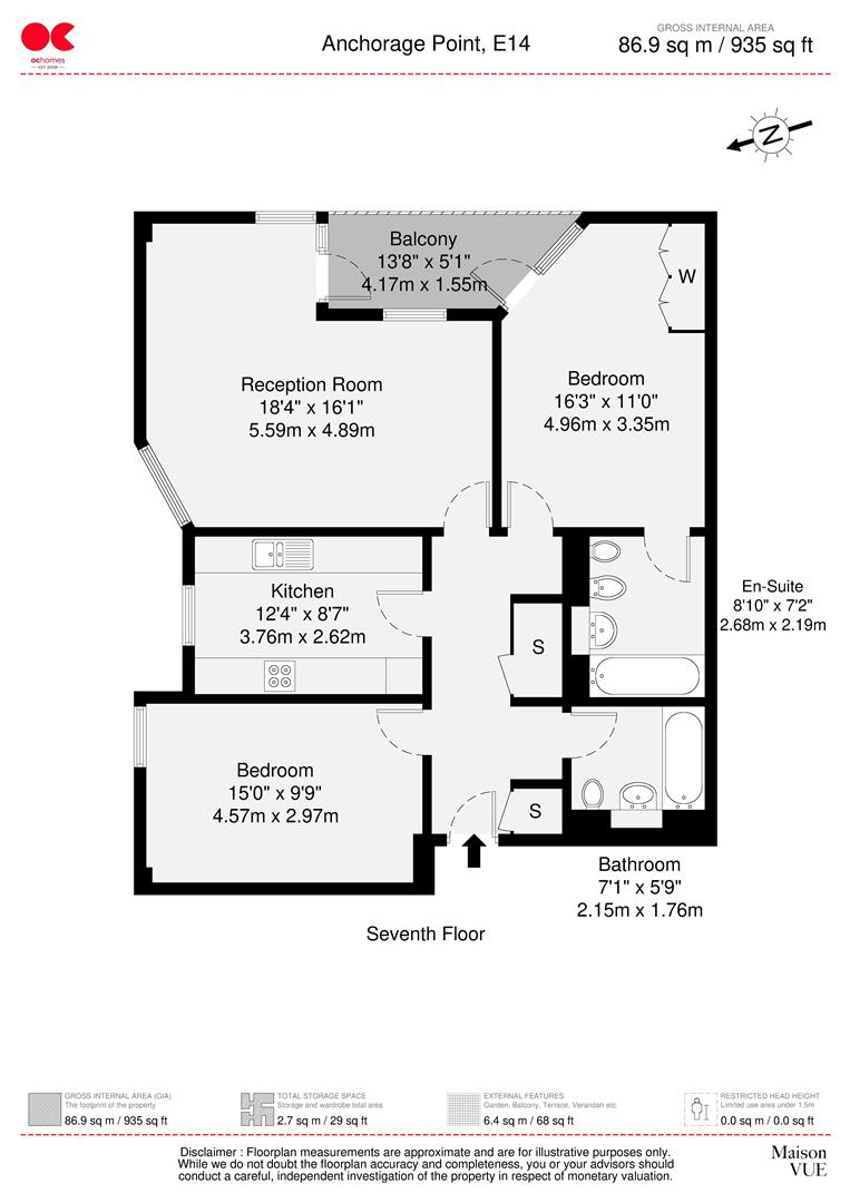 2 bed flat to rent in Cuba Street, Canary Wharf - Property floorplan