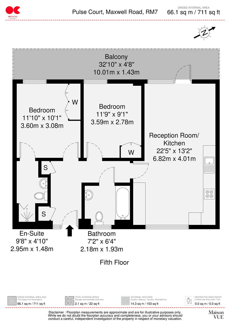 2 bed flat for sale in Maxwell Road, Romford - Property floorplan