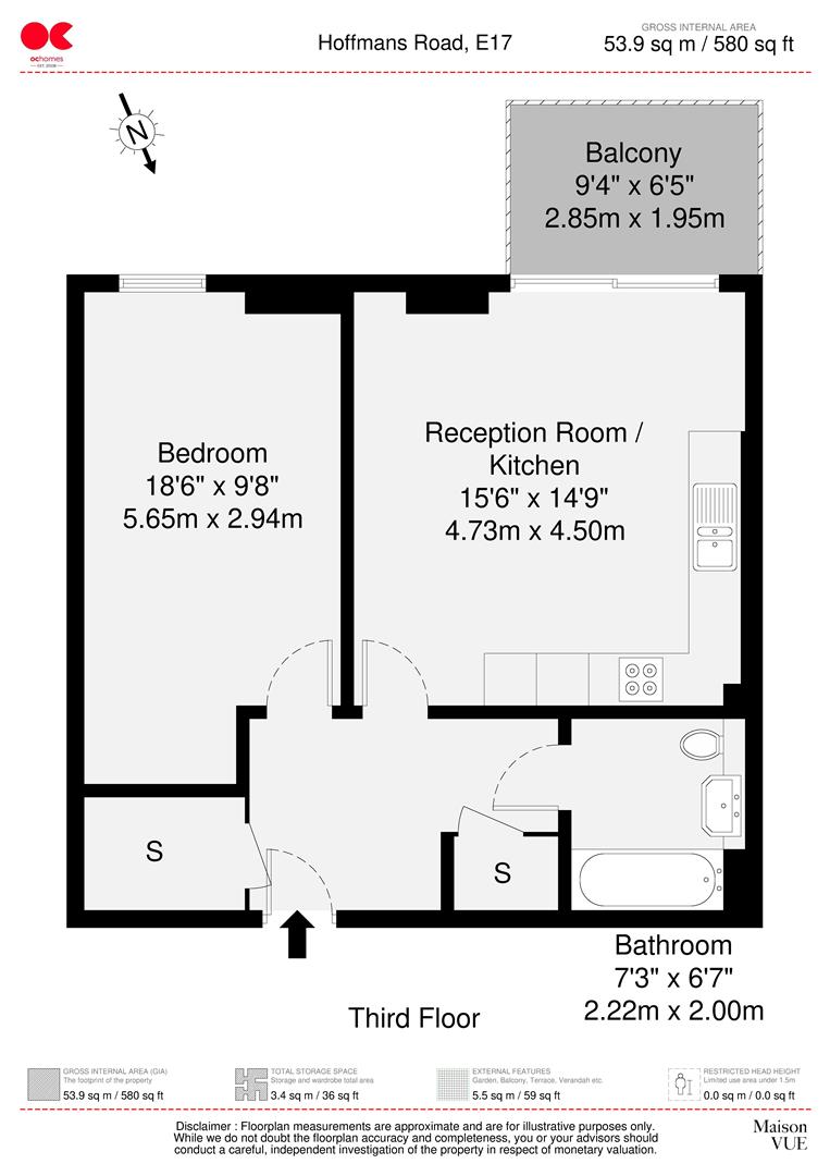 1 bed flat for sale in Hoffmans Road, Walthamstow - Property floorplan