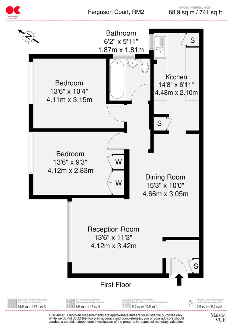 2 bed flat to rent in Ferguson Court, Gidea Park - Property floorplan