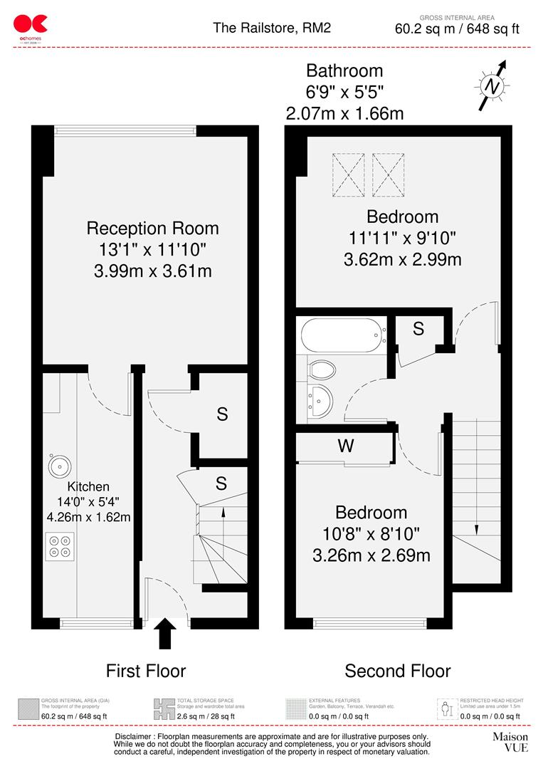 2 bed flat for sale in Kidman Close, Gidea Park - Property floorplan