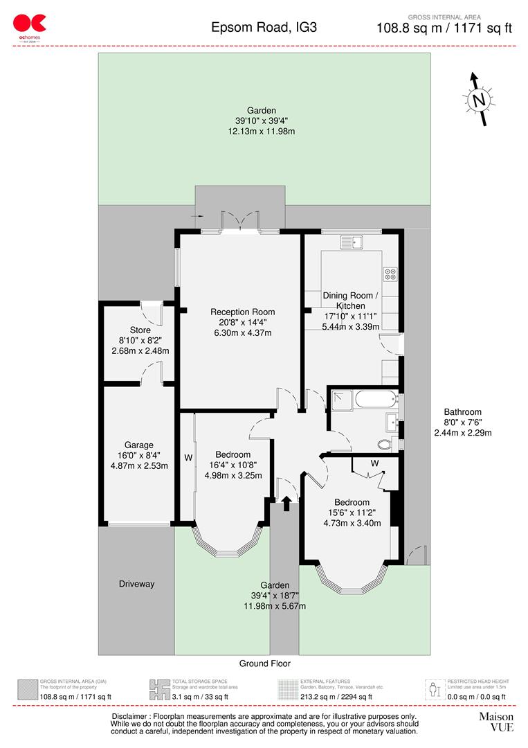 2 bed detached bungalow for sale in Epsom Road, Seven KIngs - Property floorplan