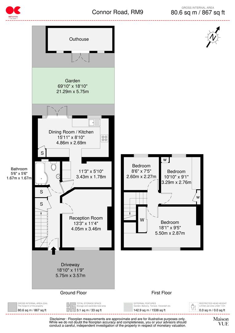 3 bed terraced house for sale in Connor Road, Dagenham - Property floorplan