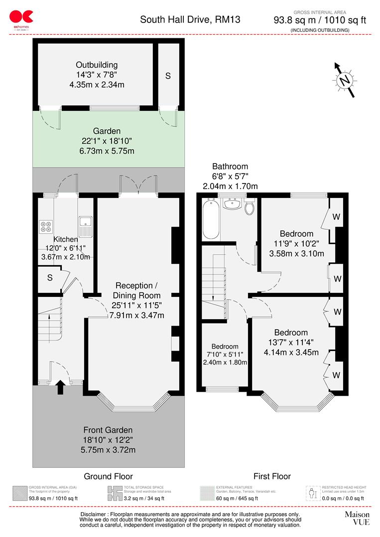 3 bed terraced house for sale in South Hall Drive, Rainham - Property floorplan