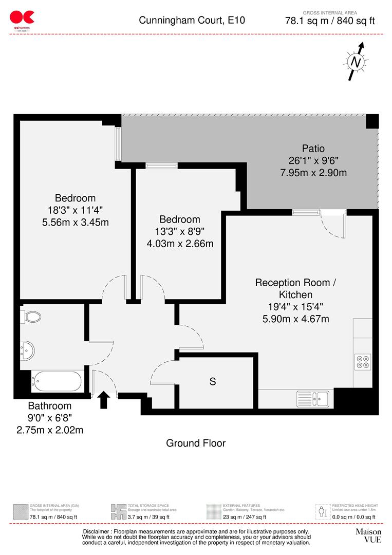 2 bed flat for sale in Oliver Road, Leyton - Property floorplan