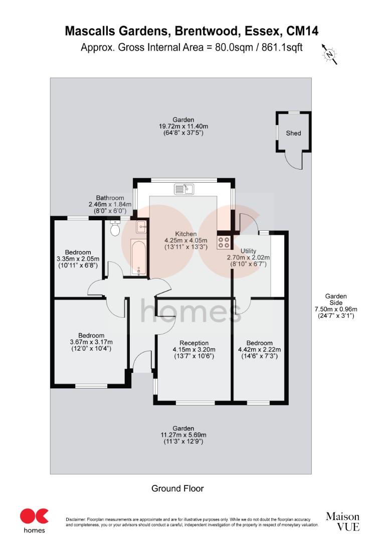 3 bed semi-detached bungalow for sale in Mascalls Gardens, Brentwood - Property floorplan