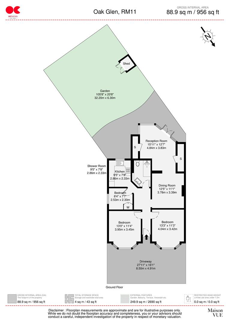 3 bed semi-detached bungalow for sale in Oak Glen, Hornchurch - Property floorplan