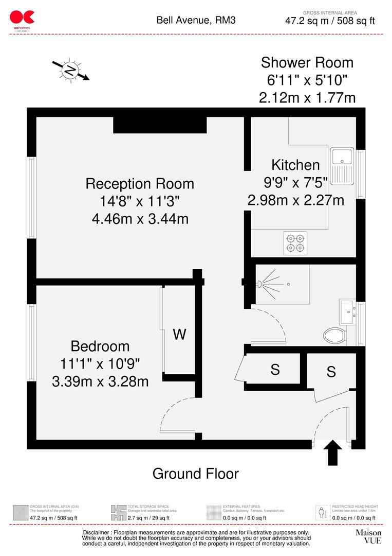 1 bed flat for sale in Bell Avenue, Romford - Property floorplan