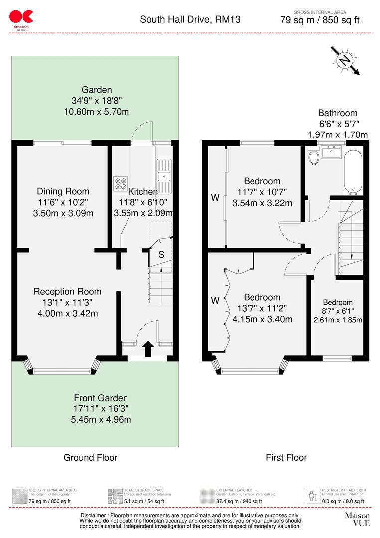 3 bed terraced house to rent in South Hall Drive, Rainham - Property floorplan