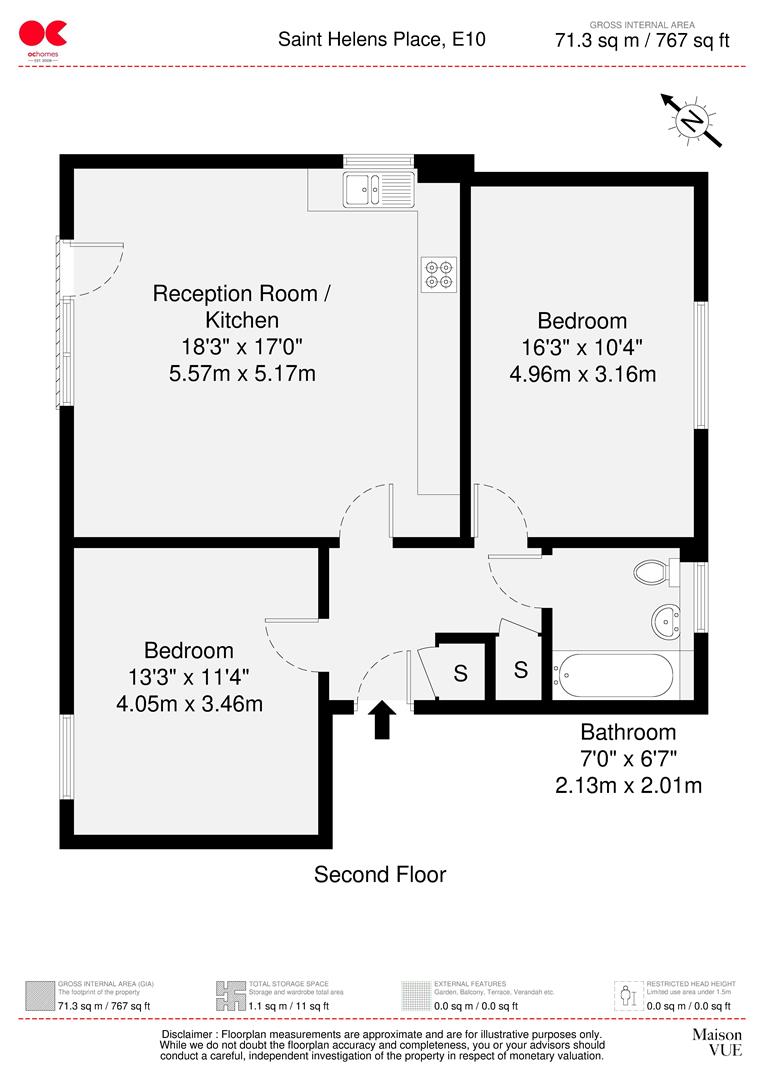 2 bed flat for sale in St. Helens Place, Leyton - Property floorplan