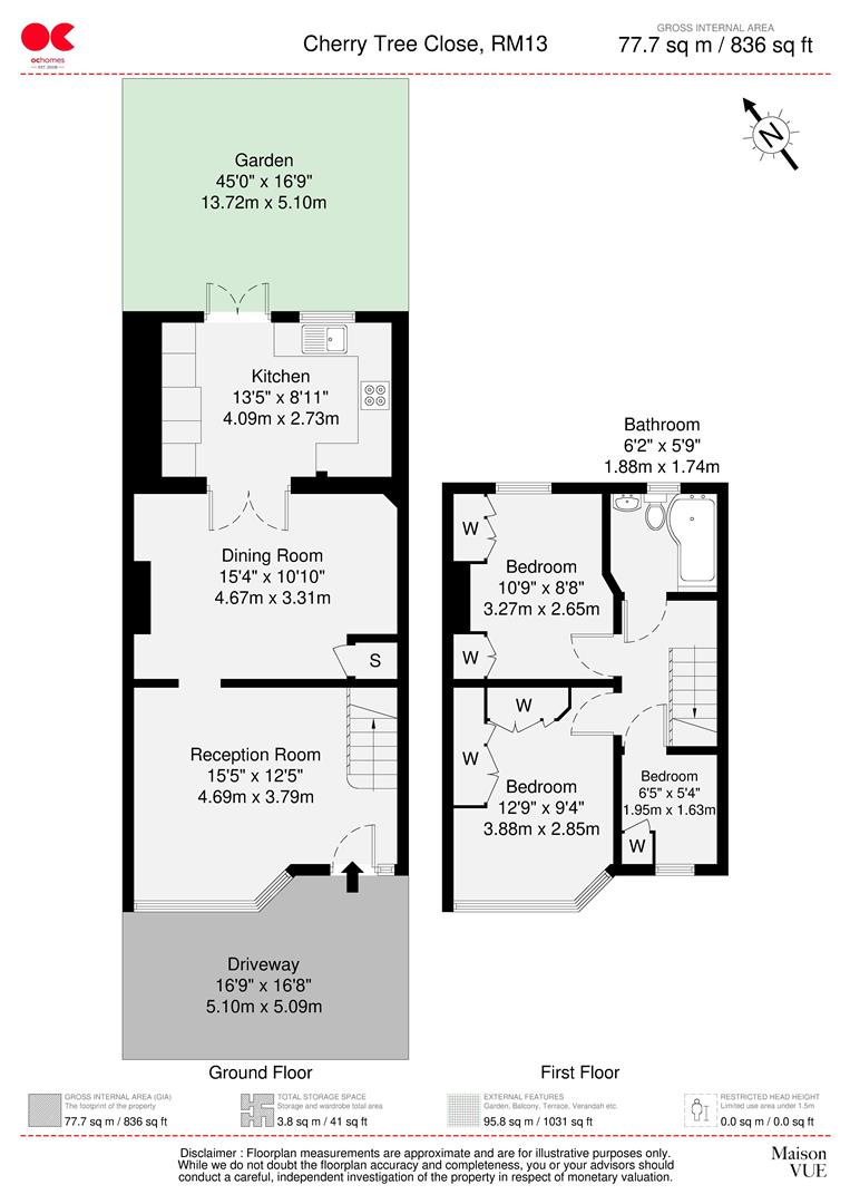 3 bed terraced house for sale in Cherry Tree Close, Rainham - Property floorplan