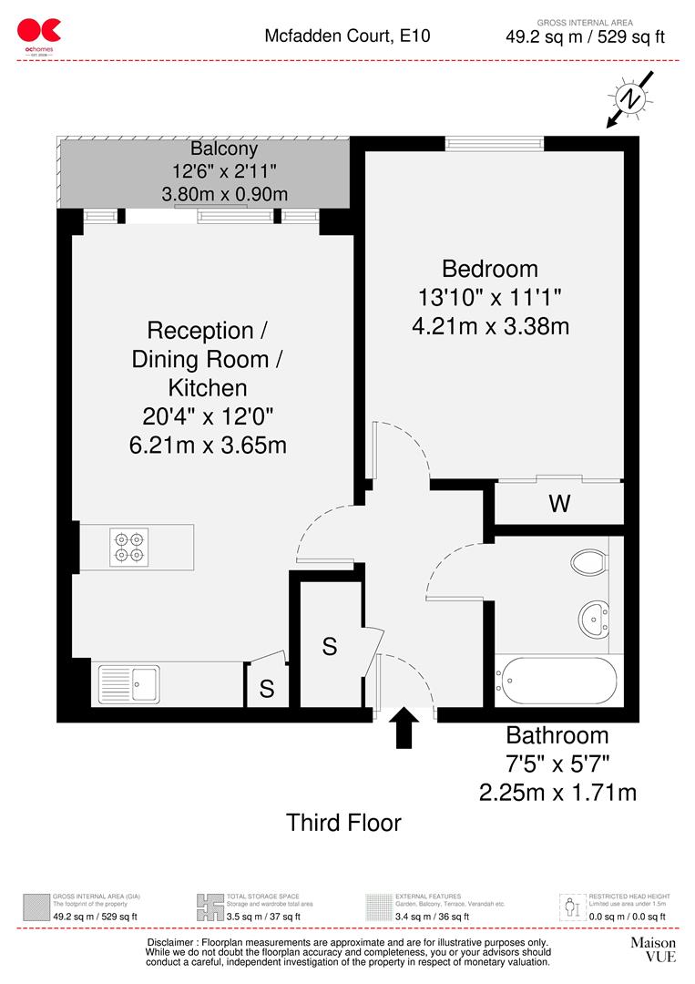 1 bed flat for sale in Buckingham Road, Leyton - Property floorplan