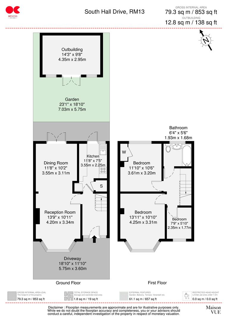 3 bed terraced house for sale in South Hall Drive, Rainham - Property floorplan