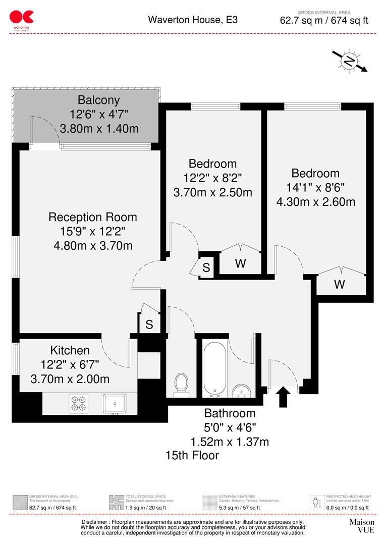 2 bed flat for sale in Jodrell Road, Bow - Property floorplan