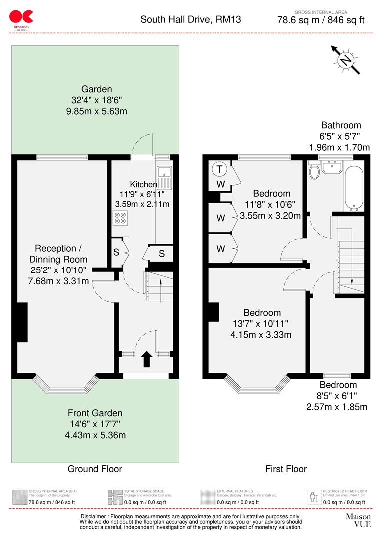 3 bed terraced house for sale in South Hall Drive, Rainham - Property floorplan