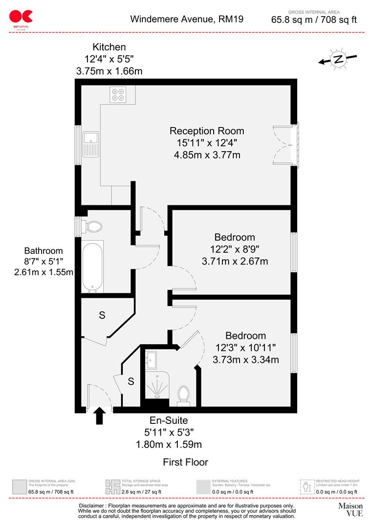 2 bed flat to rent in Windermere Avenue, Purfleet-On-Thames - Property floorplan