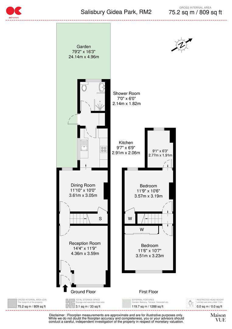 2 bed semi-detached house for sale in Salisbury Road, Gidea Park - Property floorplan