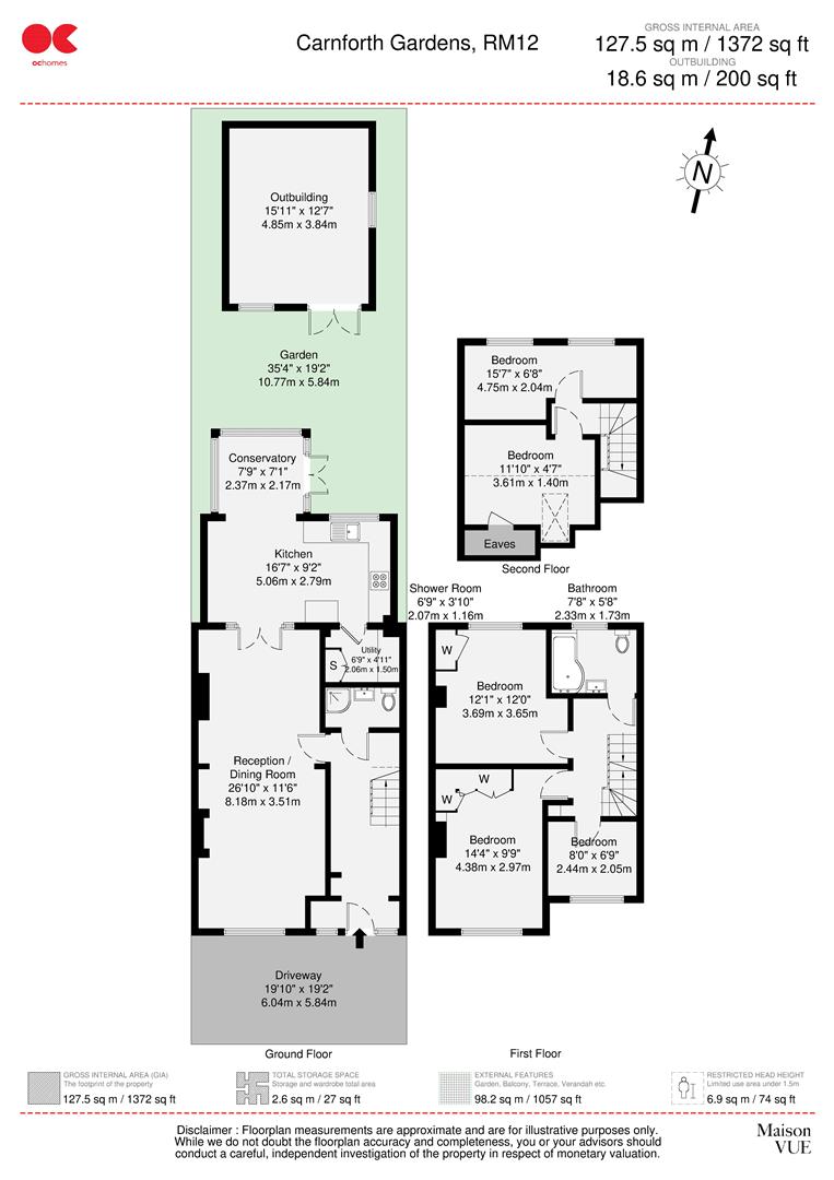 5 bed terraced house for sale in Carnforth Gardens, Elm Park - Property floorplan