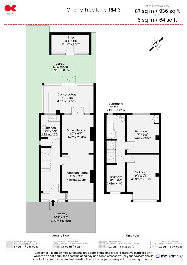 3 bed semi-detached house to rent in Cherry Tree Lane, Rainham - Property floorplan