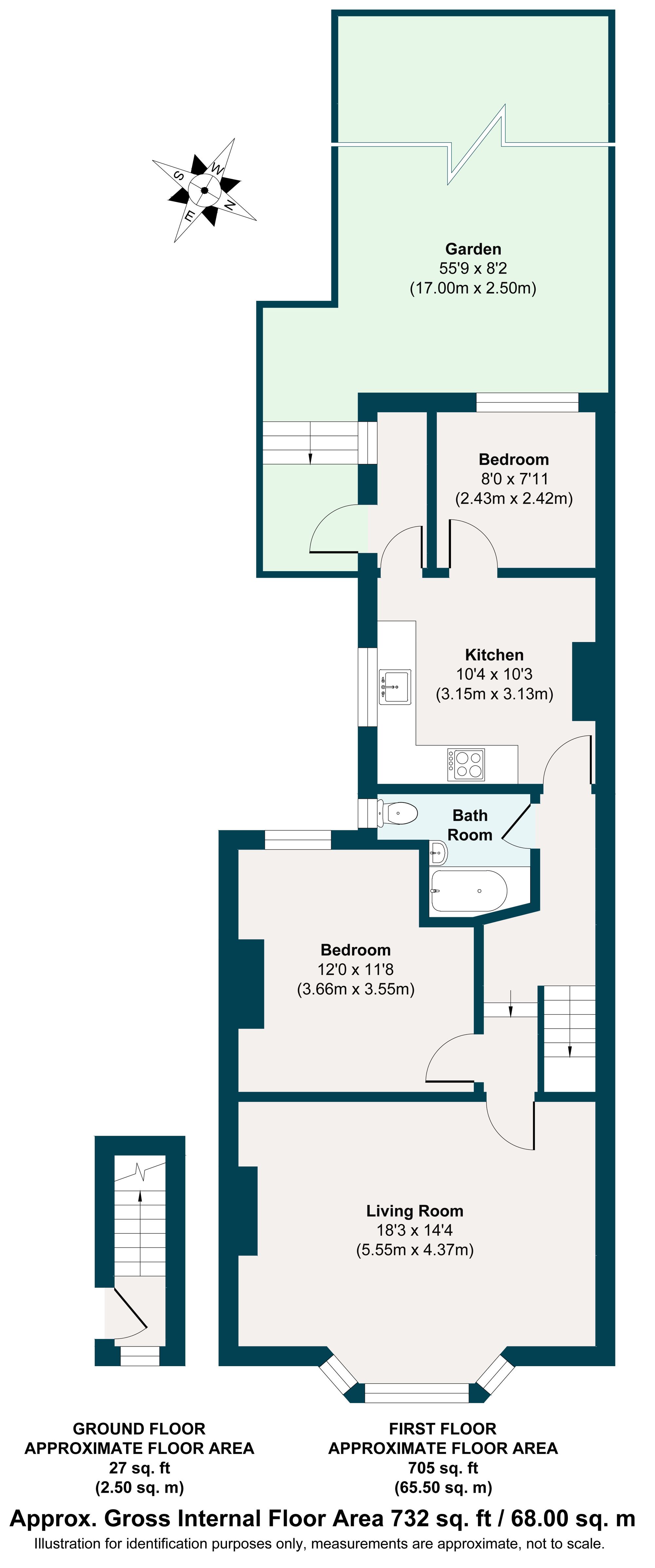 2 bed flat for sale in Albert Road, Leytonstone, London, E10 - Property floorplan