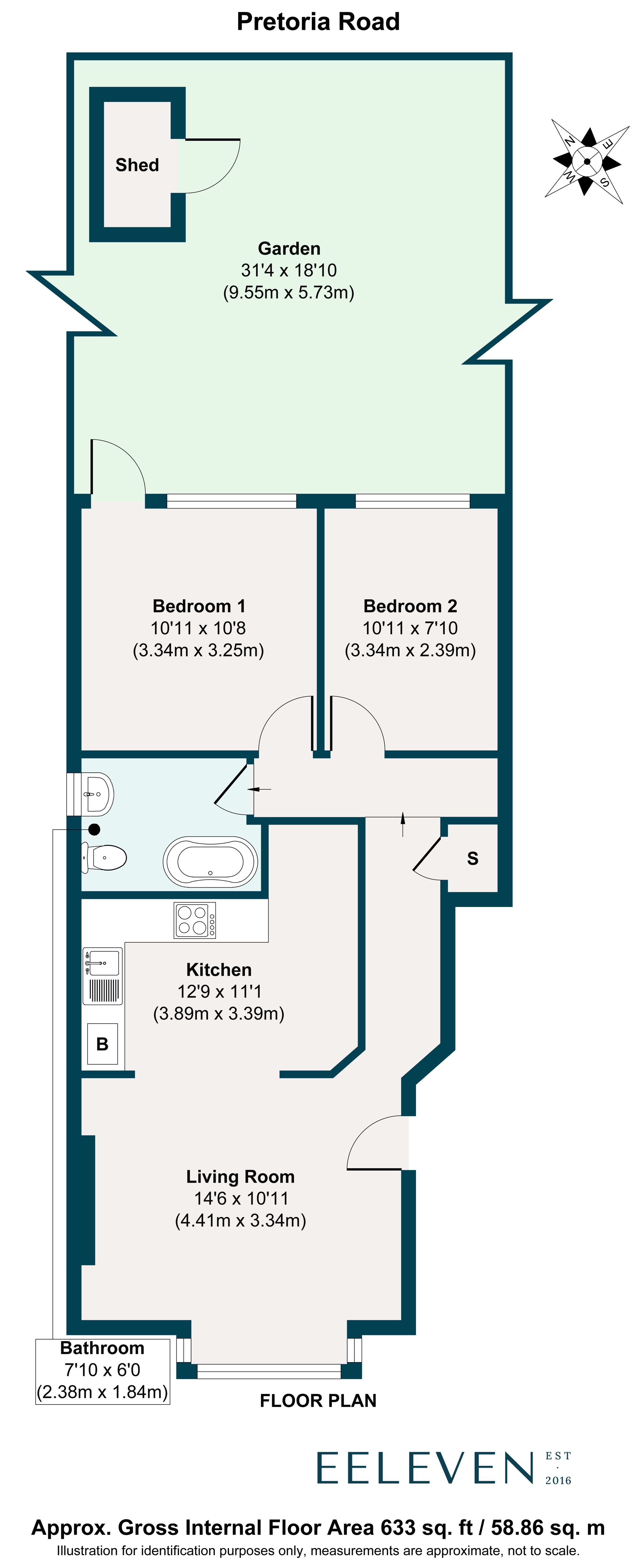 2 bed flat for sale in Pretoria Road, Leytonstone, London, E11 - Property floorplan