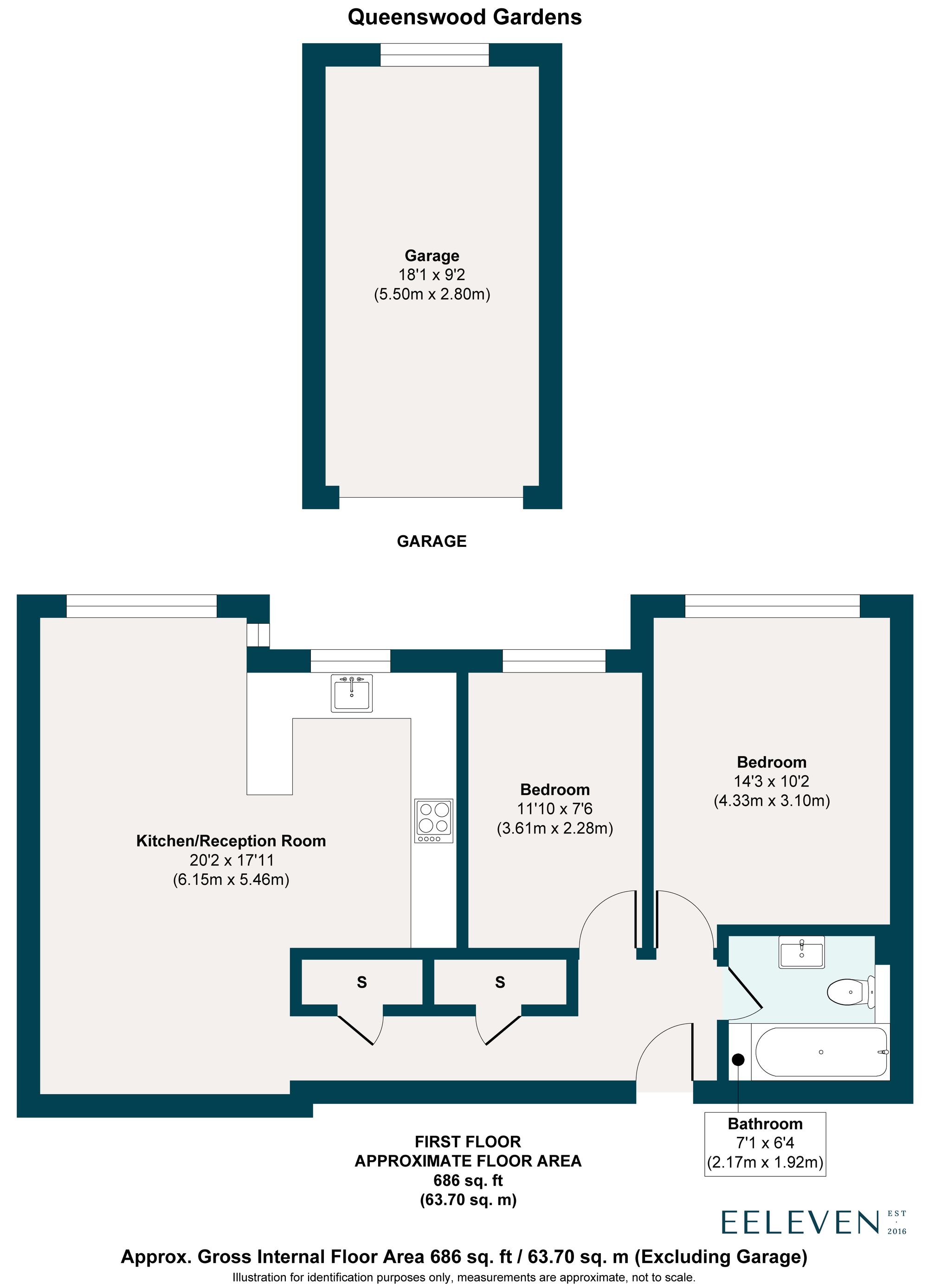 2 bed flat for sale in Queenswood Gardens, Aldersbrook, London, E11 - Property floorplan