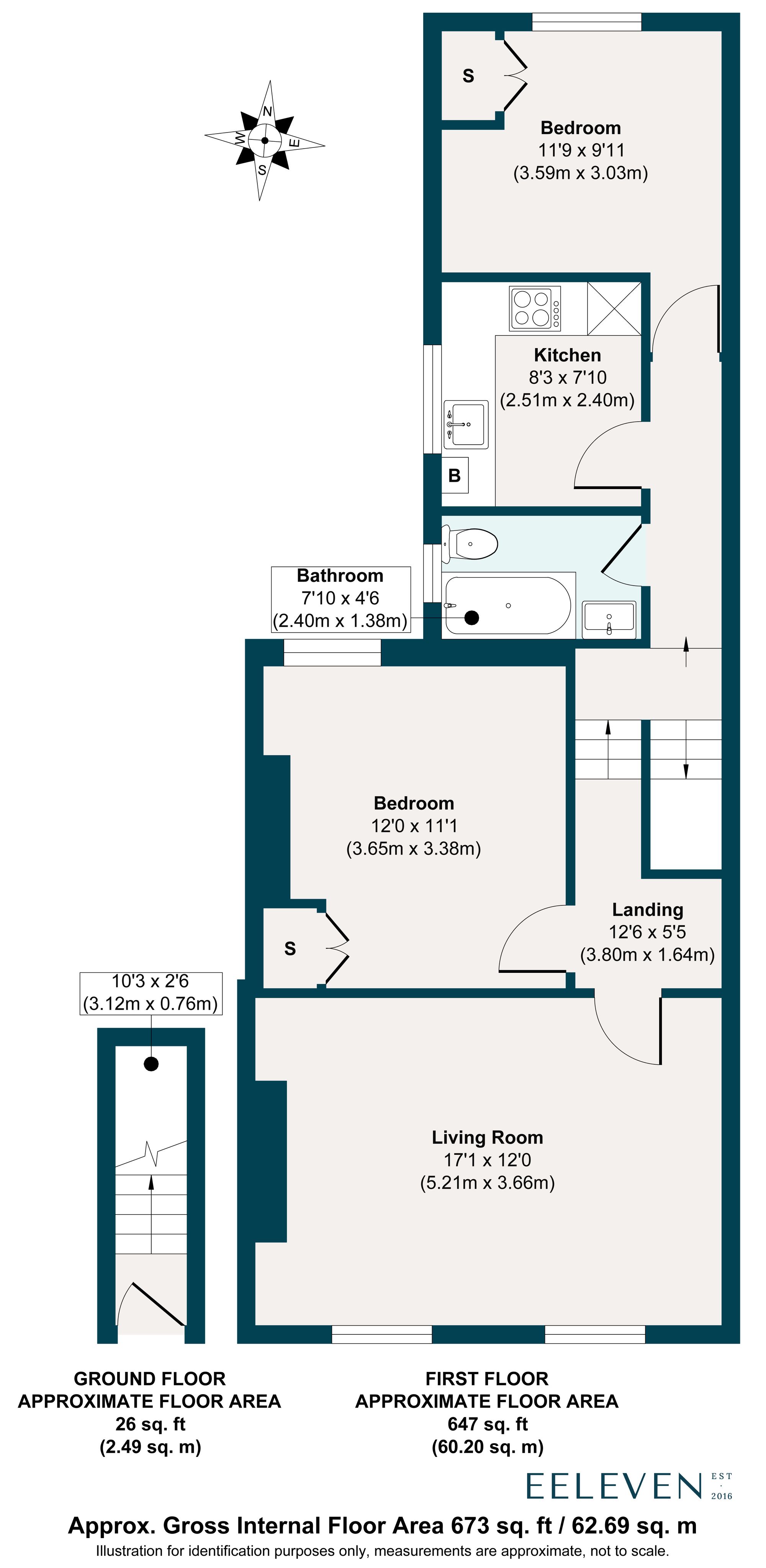 2 bed flat for sale in Ferndale Road, Leytonstone, London, E11 - Property floorplan