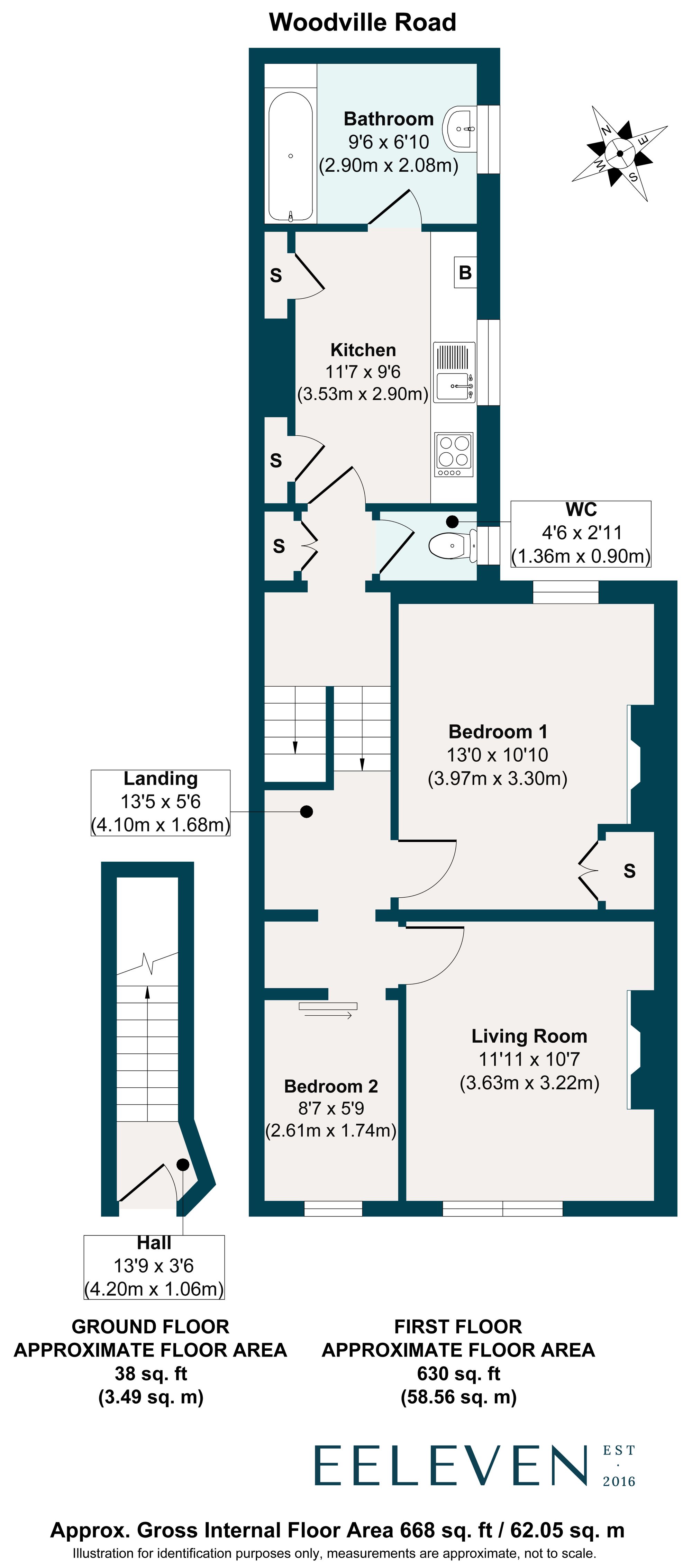 2 bed flat for sale in Woodville Road, Bushwood, London, E11 - Property floorplan
